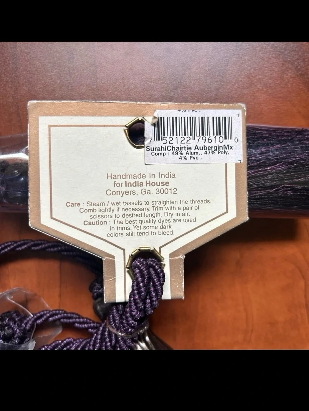India House SurachiChairtie Aubergine, Deep Purple Tassels 38” L